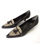 ブルックスブラザーズ BROOKS BROTHERS イタリア製 パンプス ローファーパンプス フリンジタッセル ロゴ ジャガード 本革 レザー ドッキング 37 ダークブラウン こげ茶色 ベージュ 23.5cm くつ 靴 シューズ 美品