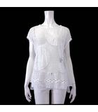 チュニック トップス レース コットン ドッキング 半袖 ノースリーブ サークル柄 刺繍 F 白 ホワイト 美品