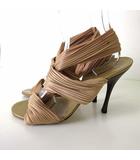 グッチ GUCCI サンダル ヒールサンダル プリーツ サテンベルト 9 ベージュ 26.0cm 大きいサイズ くつ 靴 シューズ