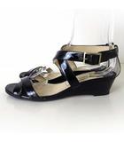 ジミーチュウ JIMMY CHOO サンダル ストラップサンダル クロスベルト 本革 エナメル レザー 38.5 黒 ブラック 24.5cm くつ 靴 シューズ