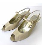 サルヴァトーレフェラガモ Salvatore Ferragamo パンプス バックストラップ オープントゥ 本革 レザー 7.5 B パール ベージュ 24.5cm くつ 靴 シューズ