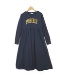 フリークスストア FREAKS STORE ワンピース カットソー ロング フレア ロゴ プリント ウエスト 切替 ボリュームスリーブ 長袖 F 紺 ネイビー
