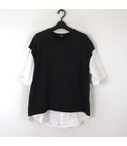 アーバンリサーチ URBAN RESEARCH カットソー Tシャツ フェイクレイヤード 半袖 L 40 黒 ブラック 白 ホワイト