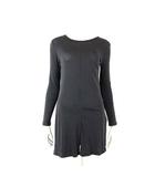 チュニック カットソー スリットデザイン シアー シフォン 落ち感 とろみ 長袖 M チャコールグレー