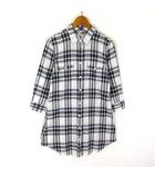 バックナンバー BACK NUMBER シャツ ブラウス チュニック チェック ラウンドヘム コットン 7分袖 L アイボリー グレー 茶 ブラウン