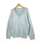 ジーナシス JEANASIS ハク プリント コットン Vプルオーバー ニット オーバーサイズ コットン 長袖 F くすみグリーン シルバー 美品