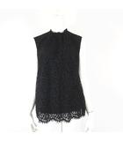 23区 オンワード樫山 レース コンビ カットソー ブラウス プルオーバー フリルネック 花柄 刺繍 スカラップ ノースリーブ L 40 黒 ブラック