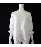 コルザ COLZA ブラウス プルオーバー ジャガード タック シアー シフォン キャンディースリーブ 7分袖 L オフ白