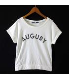 ジ エンポリアム THE EMPORIUM カットソー Tシャツ 英字 ロールアップ袖 フレンチスリーブ 半袖 L オフ白 アイボリー