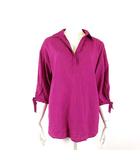 グローバルワーク GLOBAL WORK シャツ ブラウス プルオーバー リネン スキッパー タック オーバーサイズ ドロップショルダー リボン 7分袖 M ピンク マゼンダ
