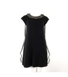 ザラ ZARA KNIT ニット ワンピース ビジュー ビーズ装飾 ミニ フレンチスリーブ 半袖 S 黒 ブラック シルバー