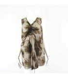 ビルダジュール ville d'azur トップス ブラウス プルオーバー 総柄 シアー シフォン ギャザー タック ノースリーブ F ベージュ ブラウン グレー