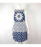 デシグアル Desigual ワンピース 花柄 総柄 ノースリーブ L 40 青 ブルー オフホワイト