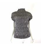 スペッチオ SPECCHIO カットソー シャツ トップス 半袖 プリーツ加工 千鳥格子 総柄 ハイネック L 40 黒 ブラック グレー オフ白 美品