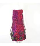 デシグアル Desigual ワンピース 総柄 ひざ丈 ノースリーブ M 38 赤 レッド ピンク マルチカラー