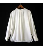 23区 オンワード樫山 ブラウス プルオーバー フリル スタンドネック 落ち感 とろみ 長袖 M 38 アイボリー 美品