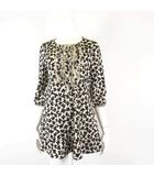 ギャラリービスコンティ GALLERY VISCONTI チュニック クローバー 総柄 フリル リボン プルオーバー 7分袖 L 3 アイボリー ブラック ブラウン