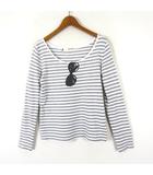 ブランバスク blanc basque Tシャツ カットソー サングラス ボーダー ラウンドネック コットン 長袖 M 38 グレー 白 ホワイト