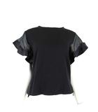 クチュールブローチ COUTURE BROOCH カットソー トップス コットン 異素材 切替 シースルー サテン フレアスリーブ 半袖 M 38 黒 ブラック