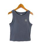 コンバース CONVERSE タンクトップ カップ付 リブ ニット カットソー ロゴ ショート丈 コットン ストレッチ M グレー 黒 ブラック 白 ホワイト