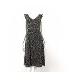 マックスマーラ ウィークエンドライン MAX MARA WEEKEND LINE ワンピース ロング 絹 シルク ノースリーブ フリル袖 リーフ柄 総柄 M 40 黒 ブラック ベージュ 国内正規品