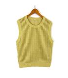 ユニクロ UNIQLO メッシュ クルーネック ショート セーター ニット リネン混 透かし編み ノースリーブ XL マスタードイエロー