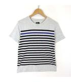 グラニフ graniph Tシャツ パネルボーダー 配色 コットン クルーネック 半袖 S グレー 黒 ブラック 紫 パープル