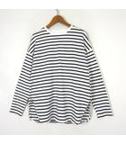 made in JAPAN ボーダー ロングスリーブ Tシャツ カットソー ラウンドヘム サイドスリット クルーネック 長袖 F 白 ホワイト 黒 ブラック