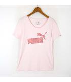 プーマ PUMA Tシャツ カットソー ロゴ ドット柄 水玉 ラウンドネック コットン 半袖 L パステルピンク ピンク オレンジピンク