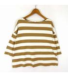 ユニクロ UNIQLO ボーダーT Tシャツ カットソー バスクシャツ ボックスシルエット ボートネック コットン 7分袖 M アイボリー ブラウン