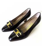 サルヴァトーレフェラガモ Salvatore Ferragamo パンプス ガンチーニ ビット 金具 本革 カーフ レザー 5.5 D 黒 ブラック ゴールド 22.5cm くつ 靴 シューズ 美品 イタリア製