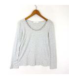 ショコラフィネローブ chocol raffine robe カットソー トップス スパンコール ビーズ装飾 ラウンドネック コットン 長袖 M 杢グレー