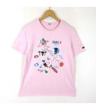 Tシャツ クルーネック ロゴ 刺繍 くま ワッペン ハワイ カラーネップ コットン 半袖 M ピンク