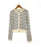 バイ マレーネ ビルガー BY MALENE BIRGER シアー カーディガン サマーニット ボーダー 異素材 切替 リネン シルク 長袖 S ベージュ 紺 ネイビー