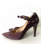 ランバン LANVIN パンプス ハイヒール メリージェーン 本革 スエードレザー エナメルレザー ドッキング 23.0cm バーガンディ ボルドー色 くつ 靴 シューズ