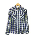 バックナンバー BACK NUMBER シャツ ウエスタンシャツ チェック シワ加工 コットン 長袖 L 青 ブルー マルチカラー