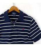 ポロ バイ ラルフローレン Polo by Ralph Lauren ポロシャツ 半袖 鹿の子 ポニー ロゴ 刺繍 ボーダー柄 L 14-16 紺 ネイビー 白 ホワイト 赤