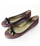 ミュウミュウ miumiu バレエシューズ パンプス グリッター ビジュー 装飾 イタリア製 38 ボルドー 光沢 エンジ 25.0cm くつ 靴 シューズ