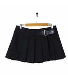 プラダ PRADA 22AW 現行モデル Re-Nylon リナイロン プリーツ ミニスカート 21H922 ラップスカート トライアングル ロゴ レザー ベルト M-L 42 黒 ブラック 国内正規品 美品