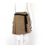 プラダ PRADA 2026年 現行モデル ギャバジン プリーツ ミニスカート Gabardine Mini skirt P193IC ウエストリボン S 36 コルクベージュ 黒 国内正規品 美品