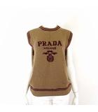 プラダ PRADA 2024AW ウール カシミヤ ニット ベスト ノースリーブ セーター Wool and Cashmere Vest P29B29 ロゴ ジャガード S 38 キャメルブラウン ボルドー 美品 国内正規品