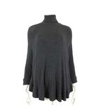 ザラ ZARA COLLECTION ニット カットソー フレア プルオーバー リブ 切替 タートルネック ラウンドヘム 落ち感 とろみ ストレッチ ドルマンスリーブ 7分袖 M ダークグレー