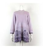 レイクアルスター Lake Alster ニット チュニック セーター ウール 長袖 ハイネック 花柄 ラメ ビーズ装飾 L-XL ラベンダー色 ゆったり 大きいサイズ