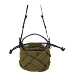  アンパサンド Ampersand バッグ 中綿 ナイロン 編込み メッシュ 2way ショルダーバッグ 本革 レザーハンドル 巾着 オリーブ カーキグリーン 黒 美品 かばん 鞄 カバン