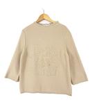 ソニアリキエル SONIA RYKIEL イタリア製 ニット セーター フラワー 花柄 モチーフ 刺繍 カシミヤ ウール ボトルネック ロゴ チャーム付 7分袖 M ベージュ