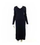 モガ MOGA ニット ワンピース ロング リブニット 長袖 ウール Vネック ストレッチ M 2 紺 ネイビー