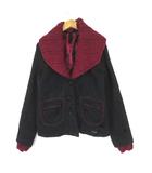 デシグアル Desigual ジャケット 2Way ジャガード 総柄 ニット ショールカラー 長袖 L 40 黒 ブラック ボルドー