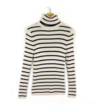 ユニクロ UNIQLO エクストラファイン メリノ リブ タートルネック セーター ニット ボーダー ウール 長袖 M ライトベージュ 黒 ブラック