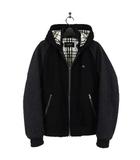 バーバリーブラックレーベル BURBERRY BLACK LABEL 希少 ジャケット ブルゾン 中綿 ウール 羊毛 スタジャン スタジアムジャンパー フード付 裏ノバチェック ホース ロゴ 刺繍 L 黒 ブラック チャコールグレー 国内正規品