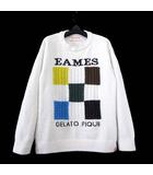ジェラートピケ gelato pique イームズ EAMES コラボ 限定 トレーナー エアモコ ジャガード プルオーバー ルームウエア 長袖 ロゴ F 白 ホワイト 美品 国内正規品 PWNT231032